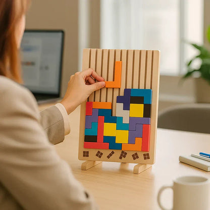 Wooden Tetris Puzzle Board – The Perfect Brain Break for Your Desk
