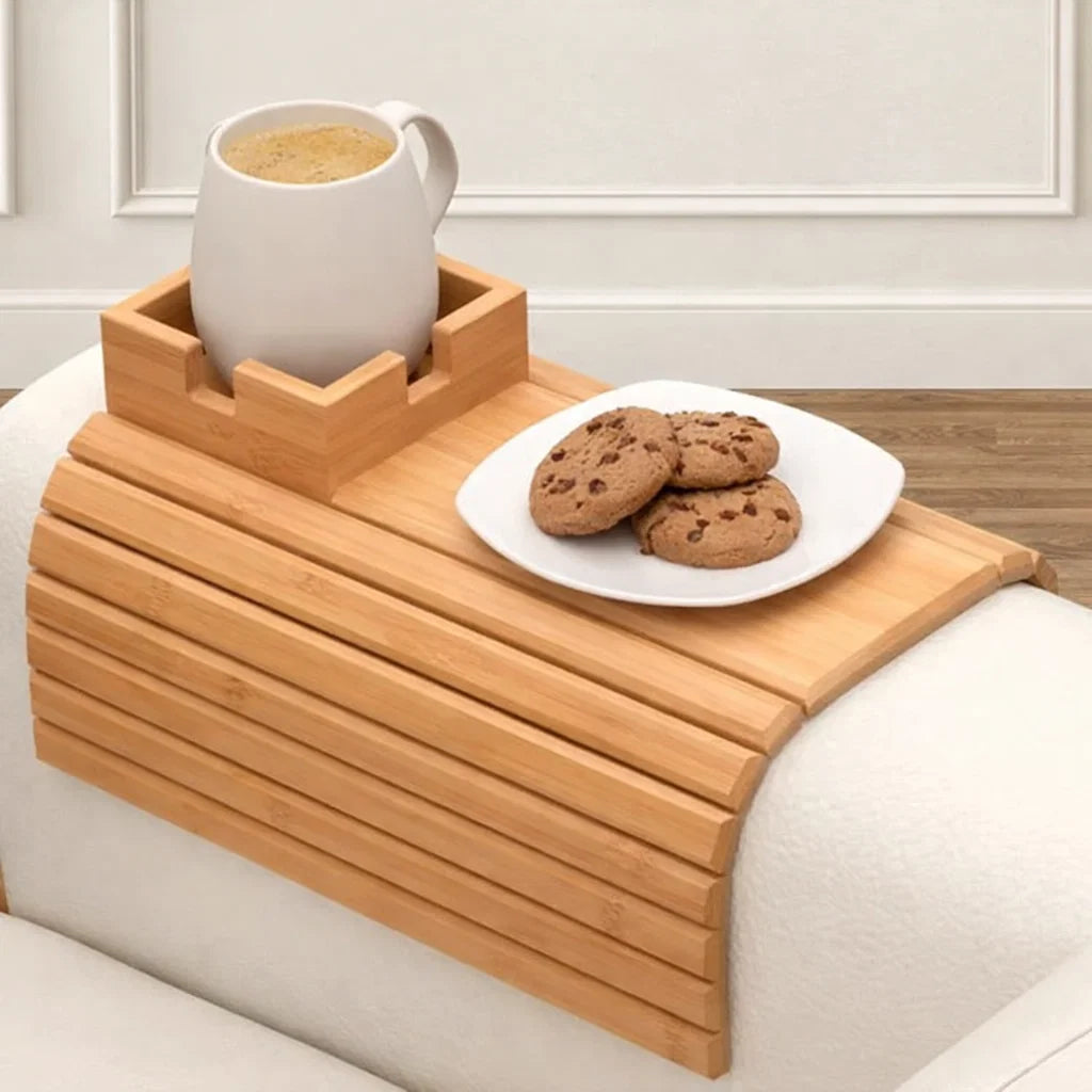 Bamboo Armrest Tray — Eco-Friendly Cup and Snack Holder for the Sofa