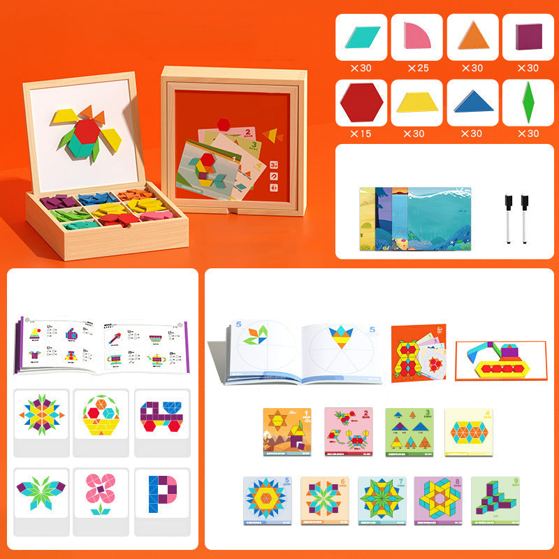 Magnetic Wooden Building Blocks with Pattern Cards