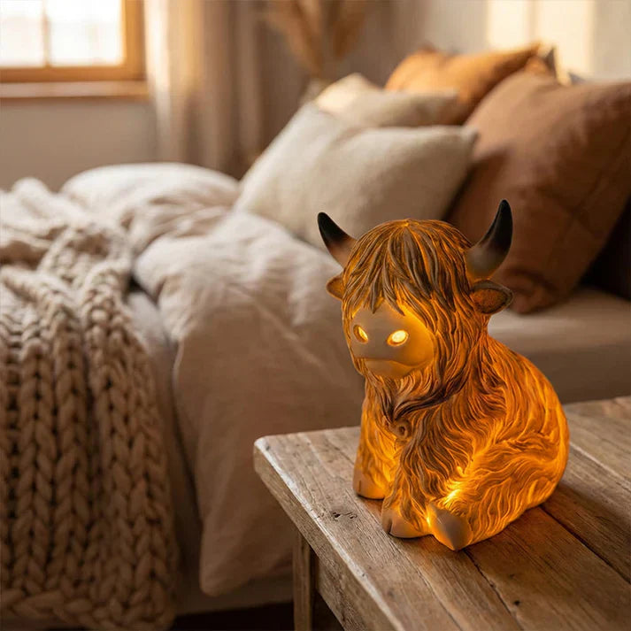 Highland Cow Resin Night Light – Decorative Lamp with Warm Amber Glow
