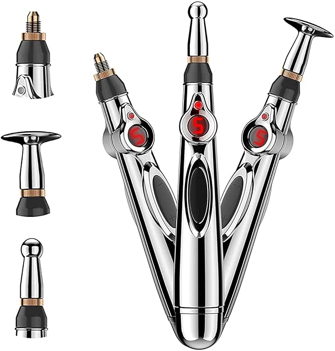 Electric Acupressure Pen — 3 Attachments, 9 Intensity Levels, No Needles