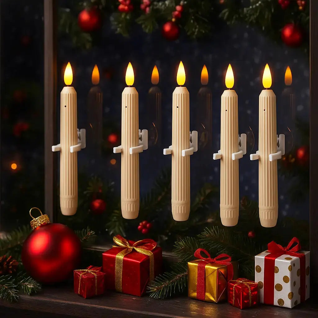 Set of 6 LED Window Candles with Dusk Sensor – Realistic Warm-White Flickering Flame for Cozy Evenings