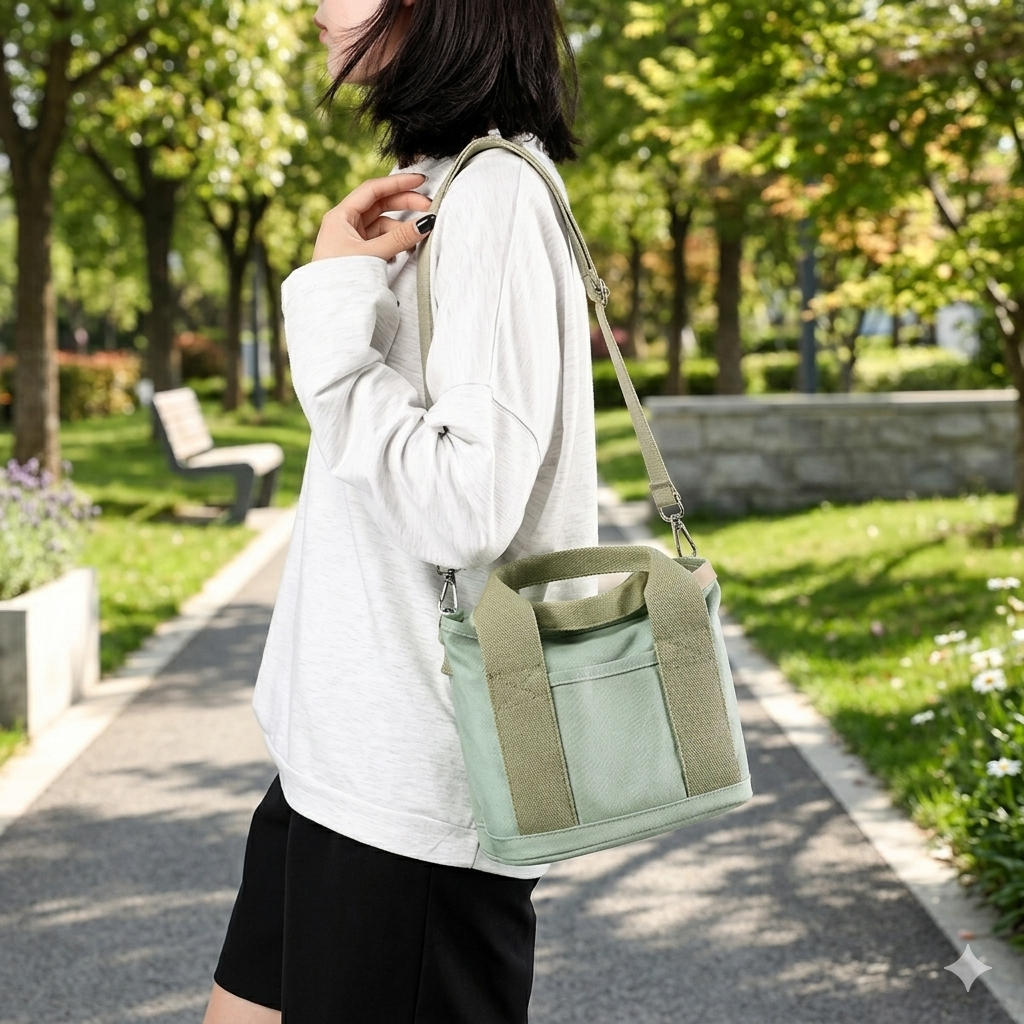 Japanese-inspired canvas tote bag – with interior compartments, lightweight & durable