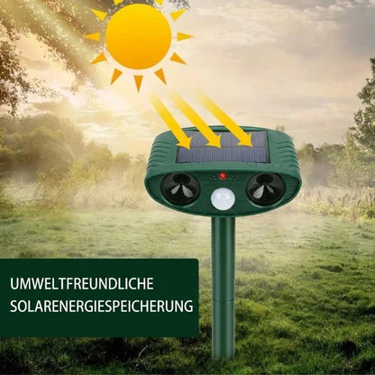 Solar-Powered Ultrasonic Animal Repeller – PIR Motion Sensor 110°, IP44, 13–40 kHz