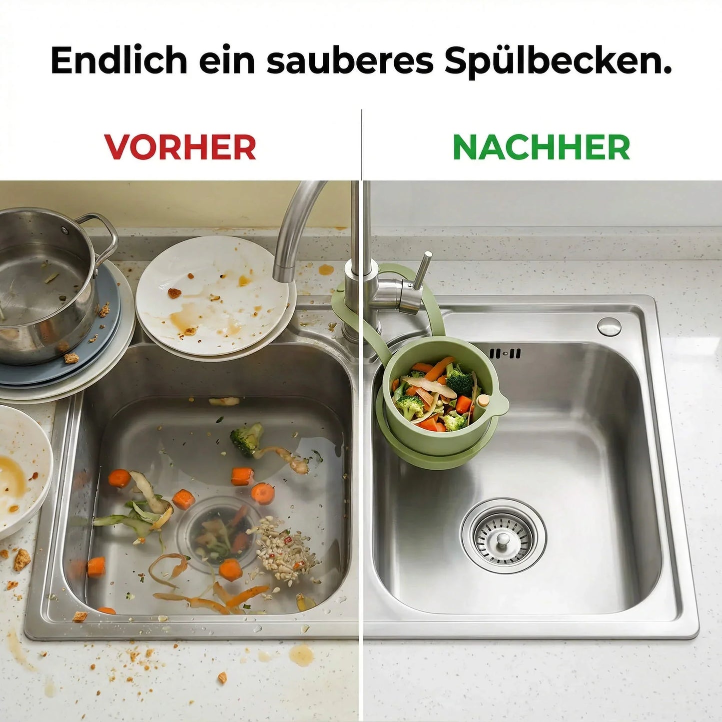 Hanging Drain Basket – Two-Part Filter System, One-Click Emptying