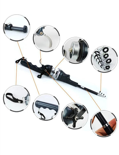 134 cm Telescopic Fishing Rod with Built-in Reel