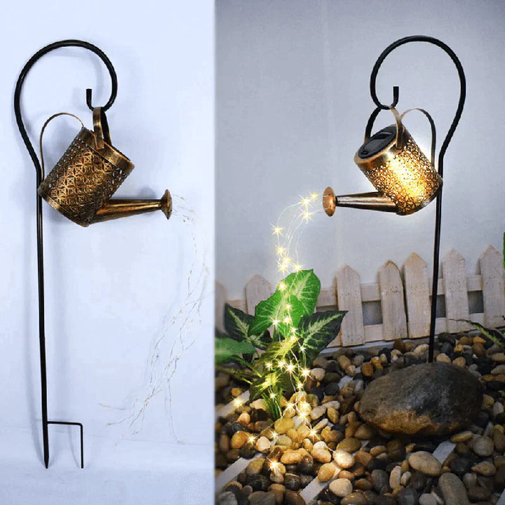 Solar-Powered Garden Lamp with Rain Sound – Watering Can Design