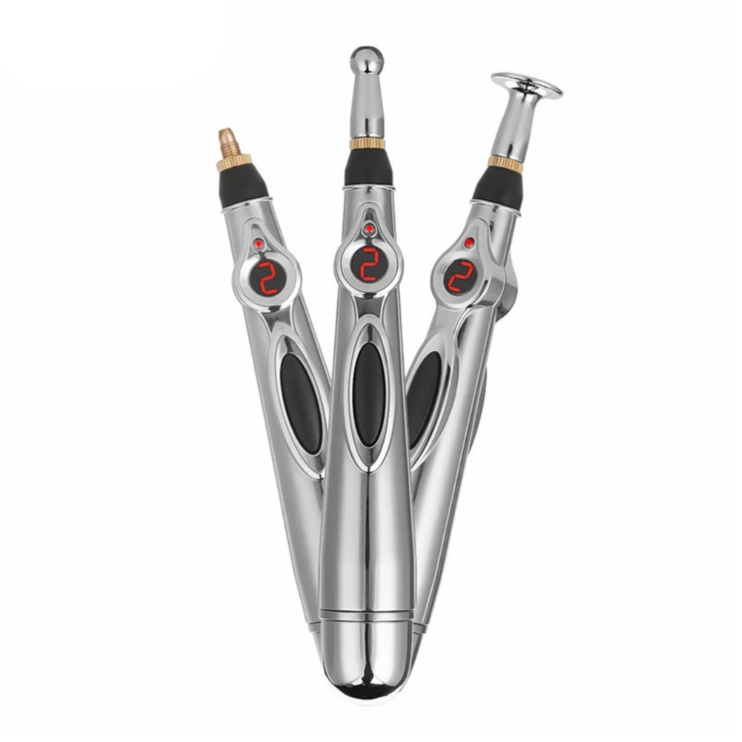 Electric Acupressure Pen — 3 Attachments, 9 Intensity Levels, No Needles