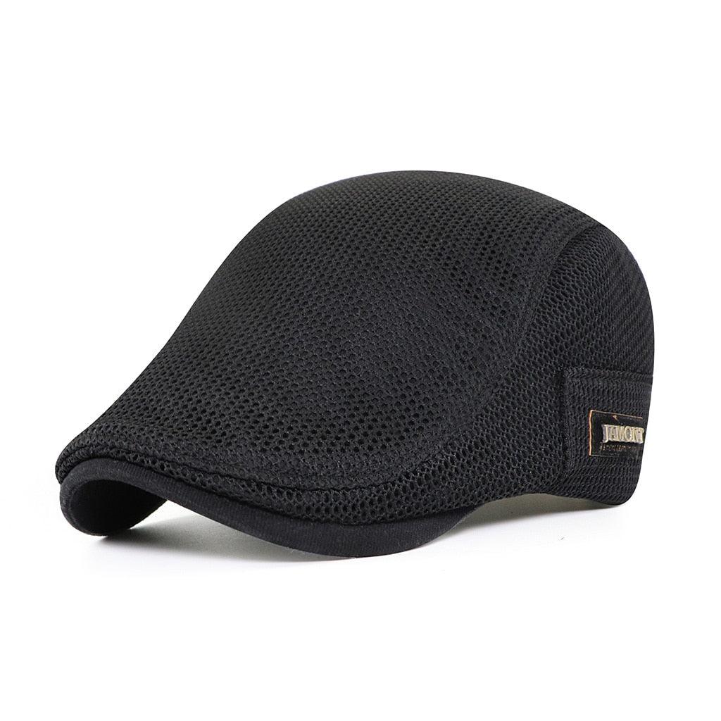 Flat cap, mesh material, breathable, adjustable